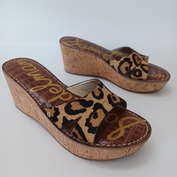 Sam Edelman Cork Wedge Leopard Calf Hair Reid Slip On Womens size 7.5 or 38 - Picture 8 of 15